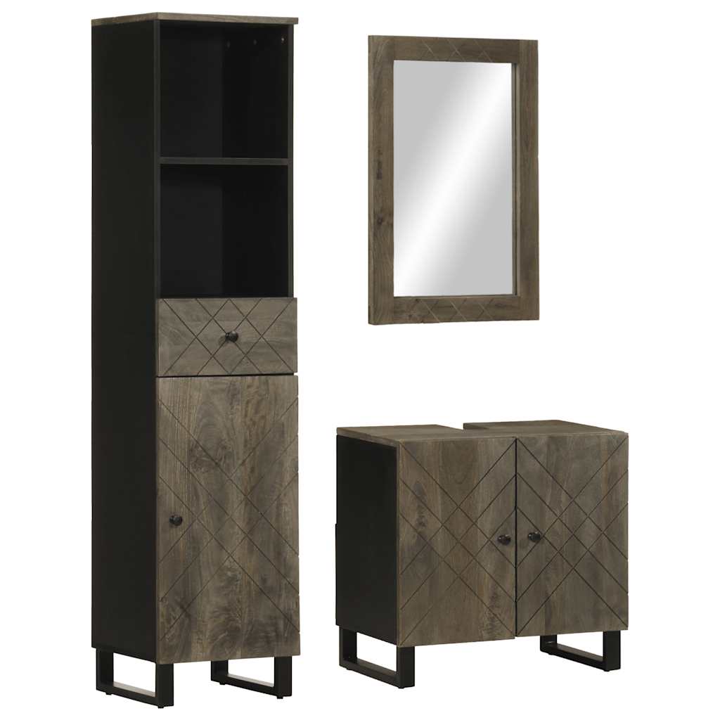 vidaXL Set de mobilier de baie 3 piese din lemn masiv de mango negru