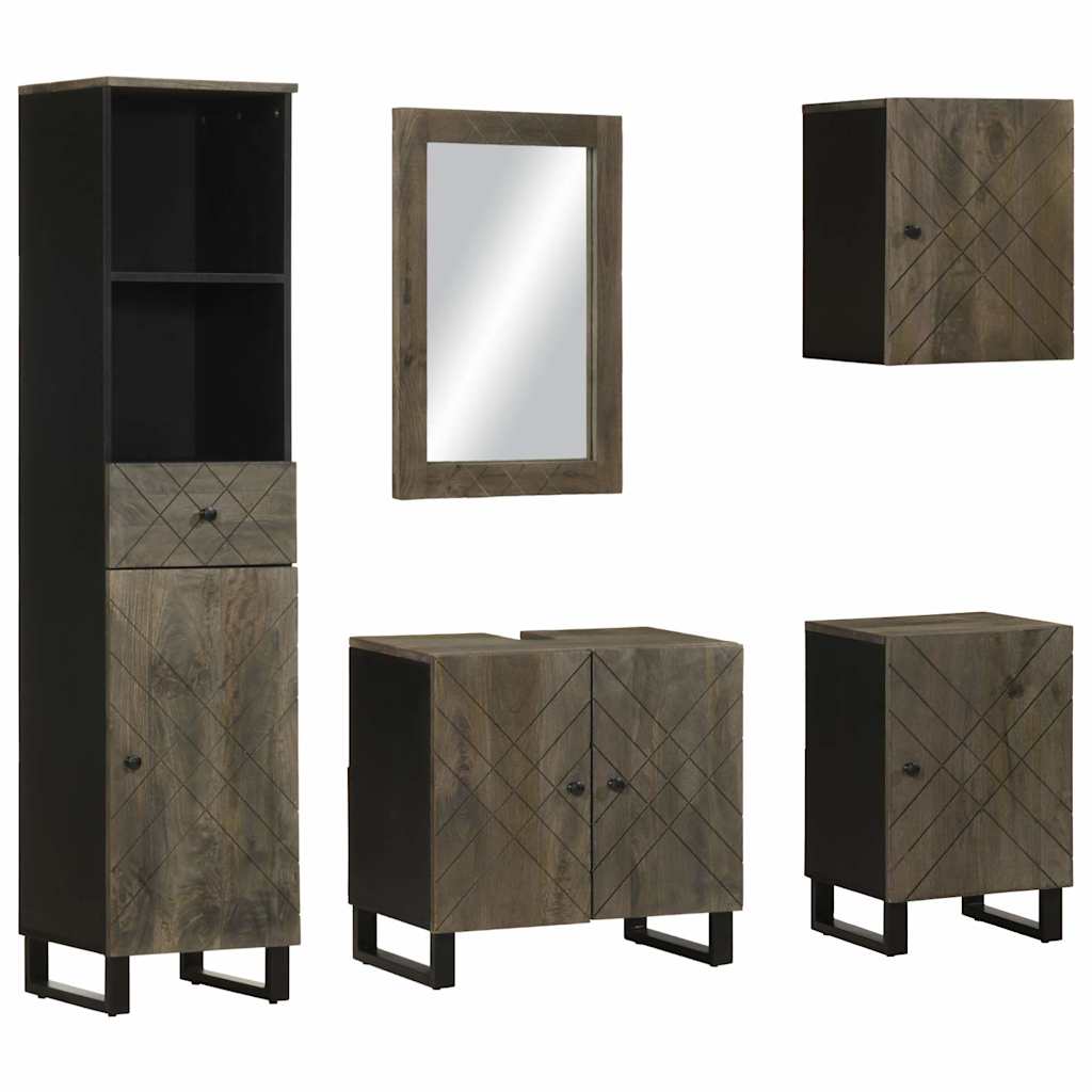 vidaXL Set de mobilier de baie 5 piese din lemn masiv de mango negru