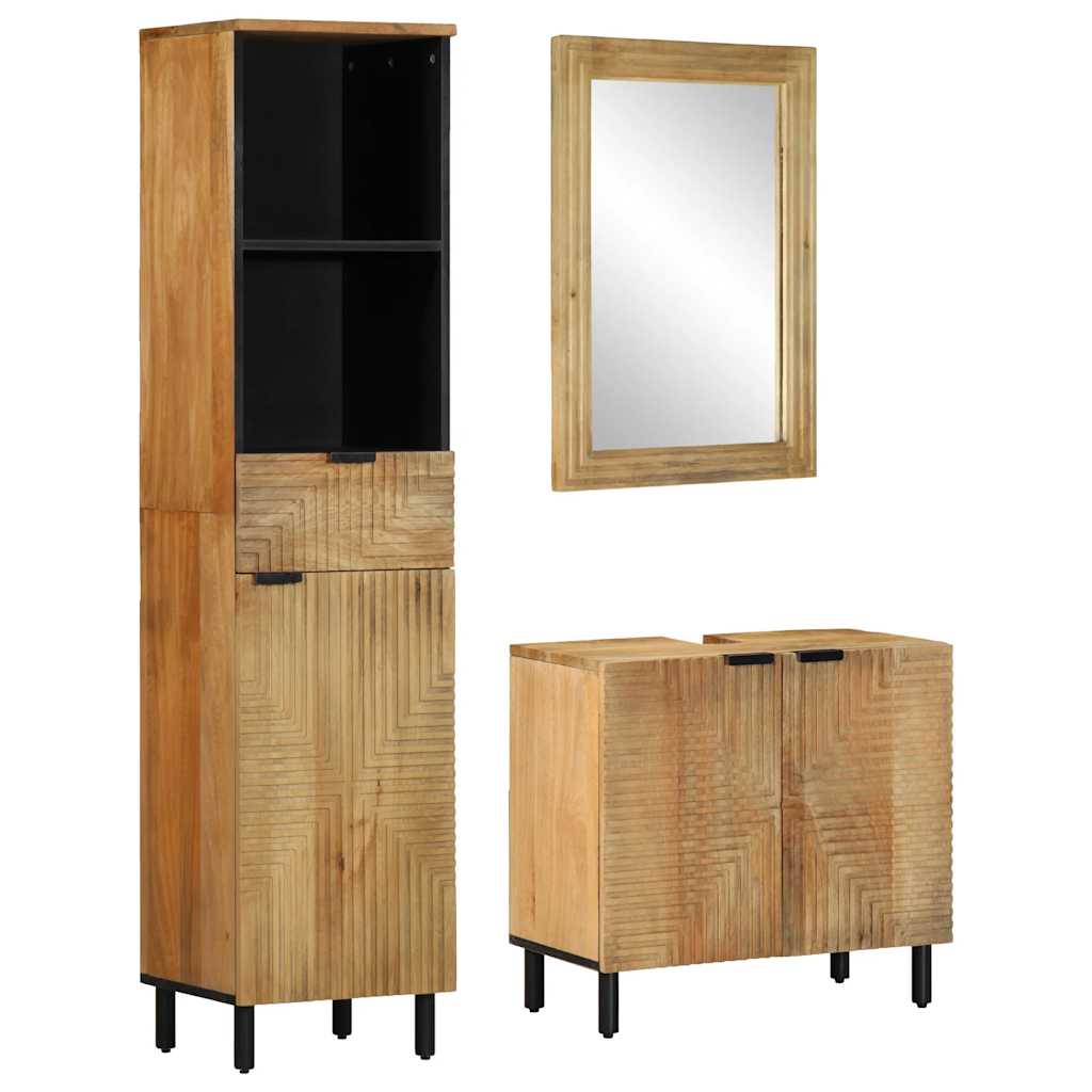 vidaXL Set de mobilier de baie 3 piese maro din lemn masiv de mango