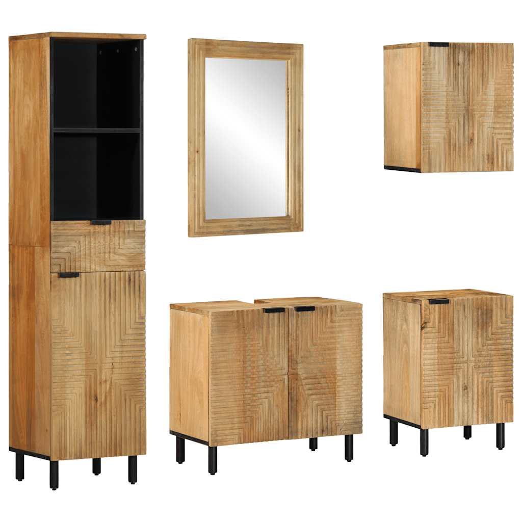 vidaXL Set de mobilier de baie 5 piese din lemn masiv de mango maro