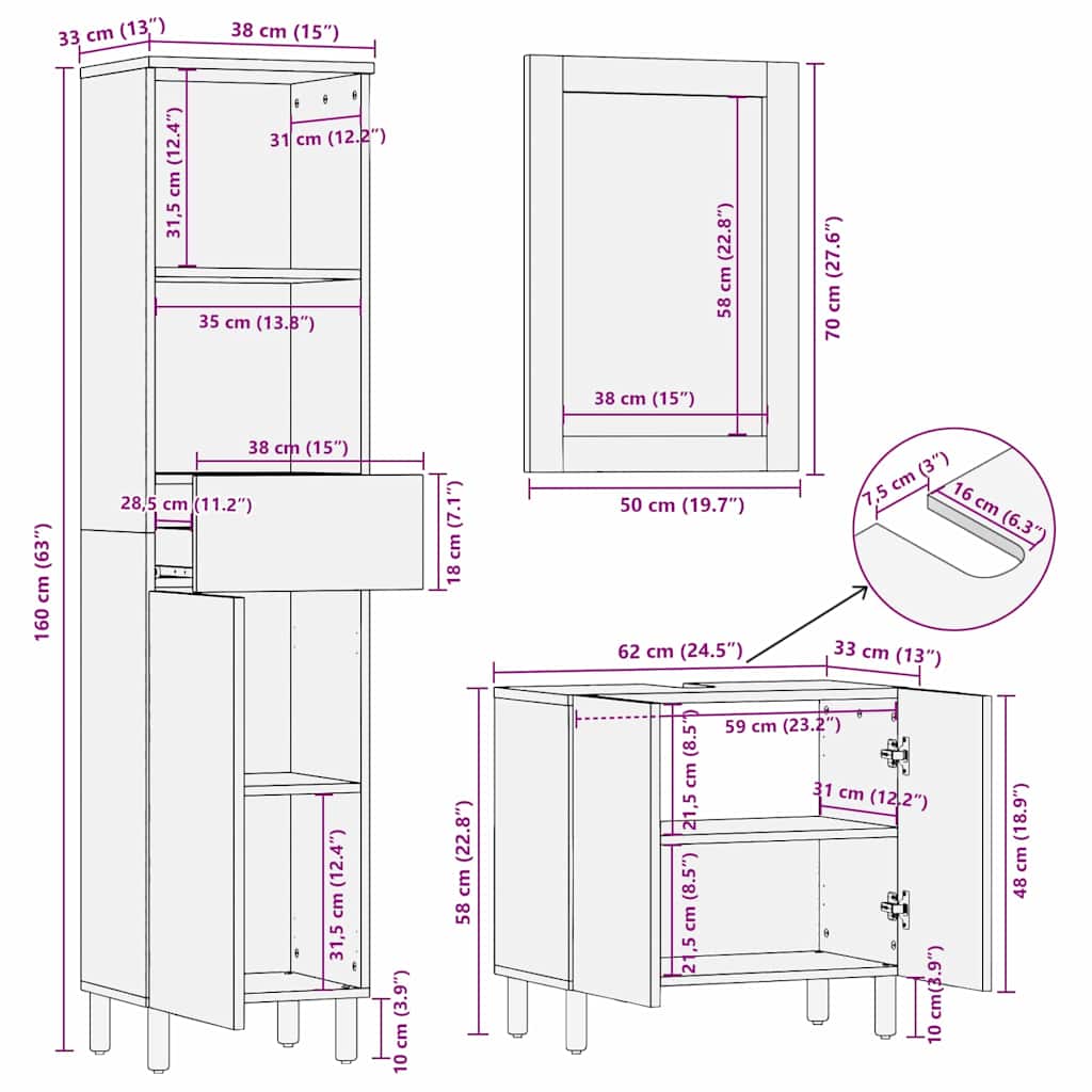 Bathroom Cabinet Set size guide