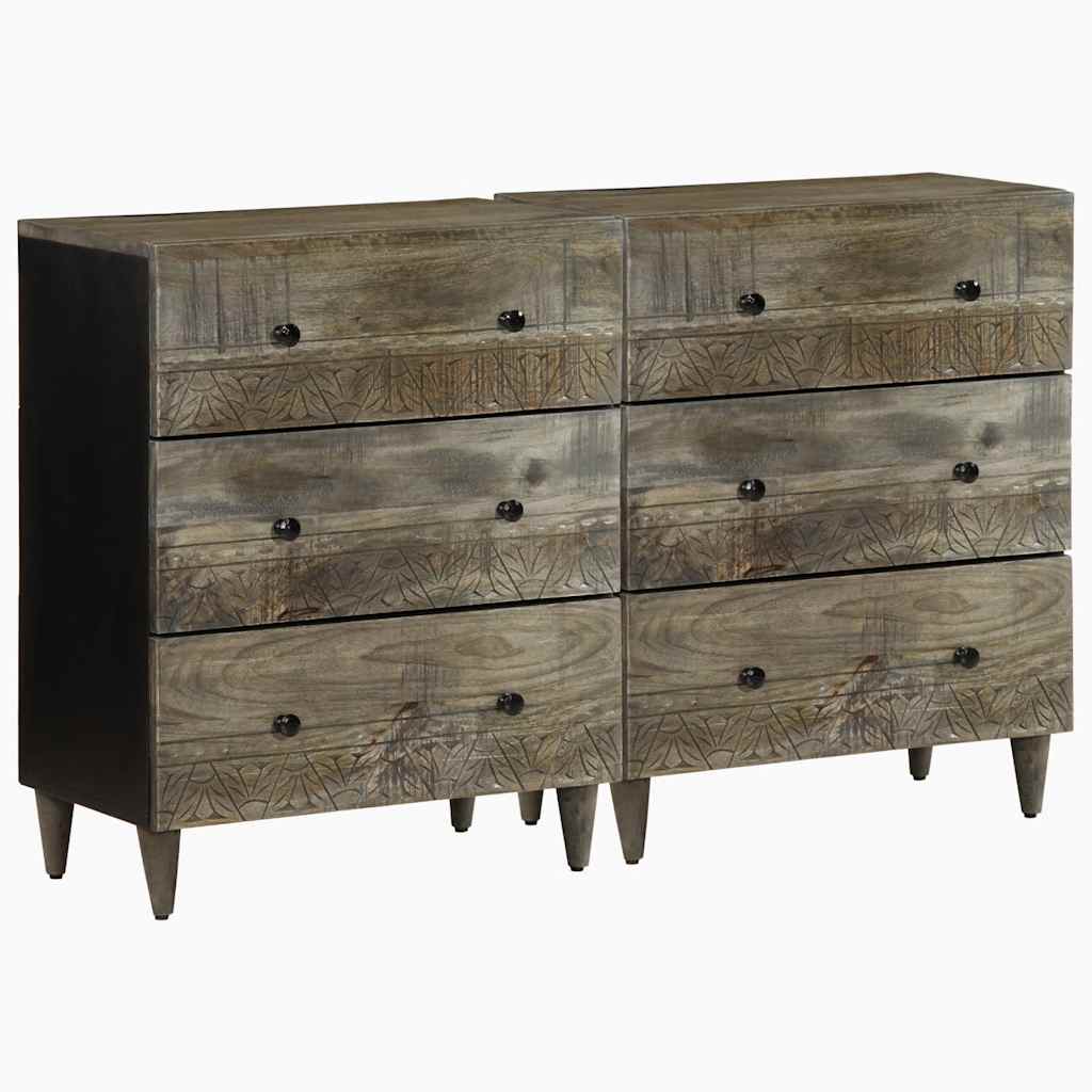 vidaXL Sideboards 2 Stk. Hellgrau 60x33,5x75 cm Massivholz Mango