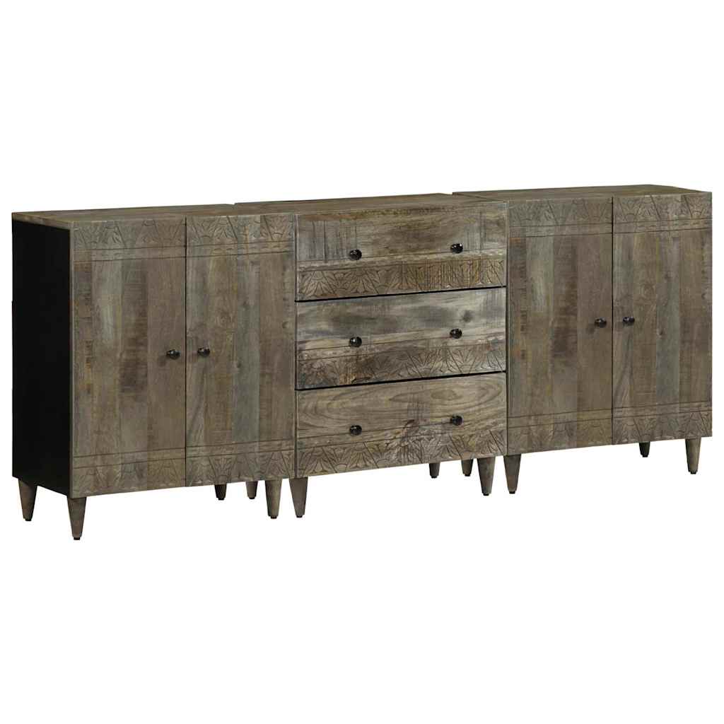 vidaXL 3-tlg. Sideboards Hellgrau 60x33,5x75 cm Massivholz Mango