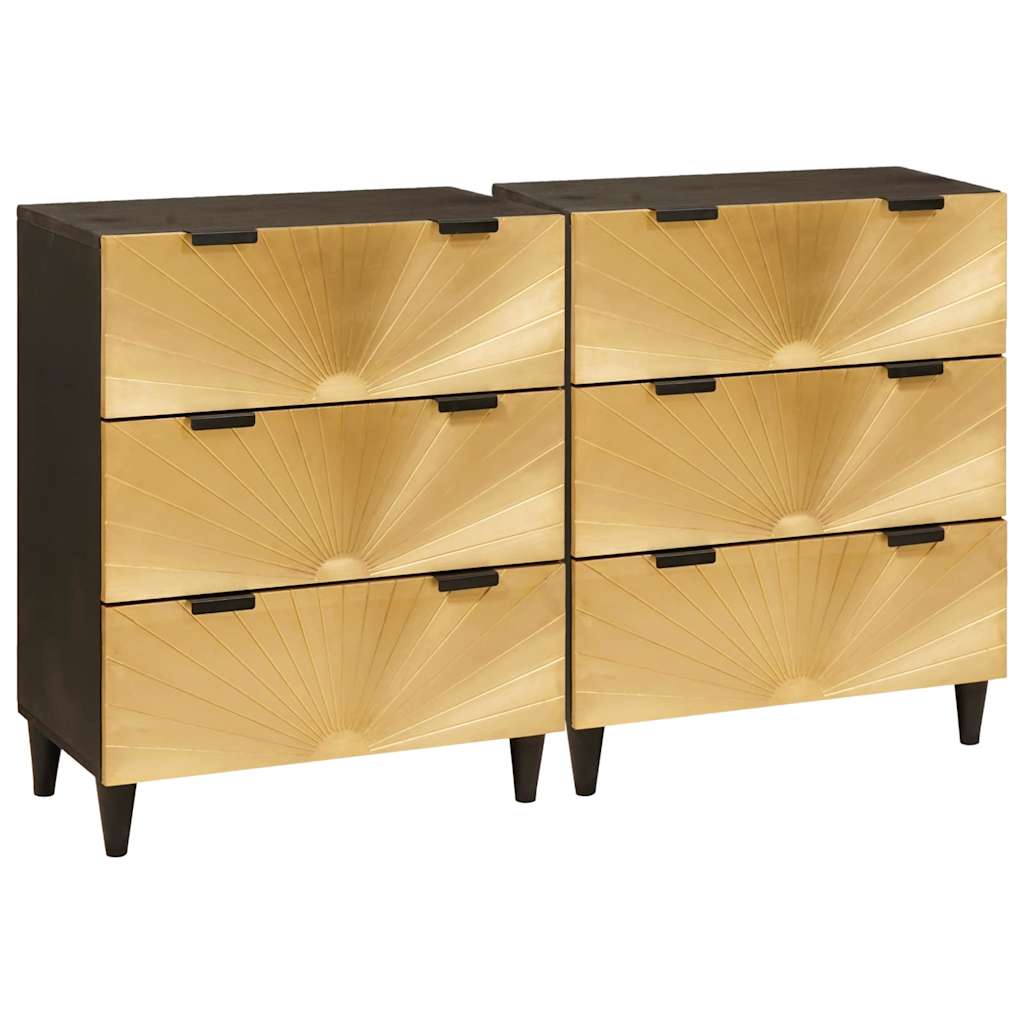 Sideboard 2 pcs Sort og Guld 60 x 33 x 75 cm Massivt mangotræ