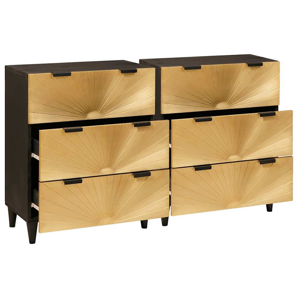 vidaXL Dressoir 2 pcs Zwart en Goud 60 x 33 x 75 cm massief mangohout