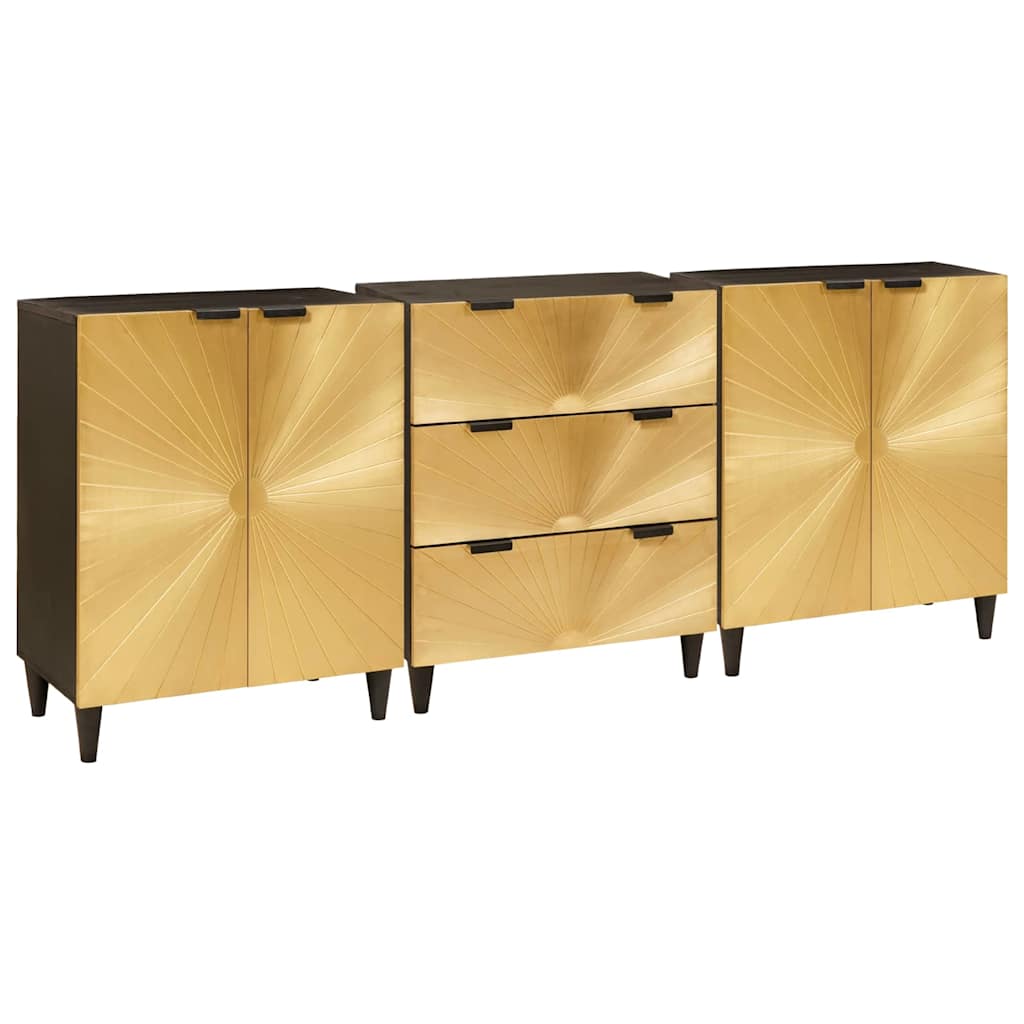 Sideboard 3 pcs Sort og Guld 60 x 33 x 75 cm Massivt mangotræ
