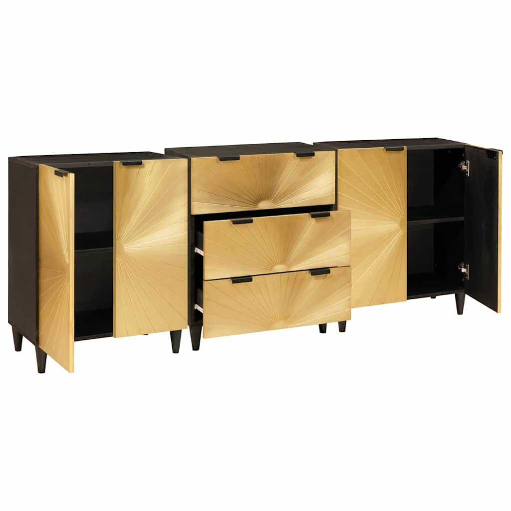 vidaXL Dressoir 3 pcs Zwart en Goud 60 x 33 x 75 cm massief mangohout