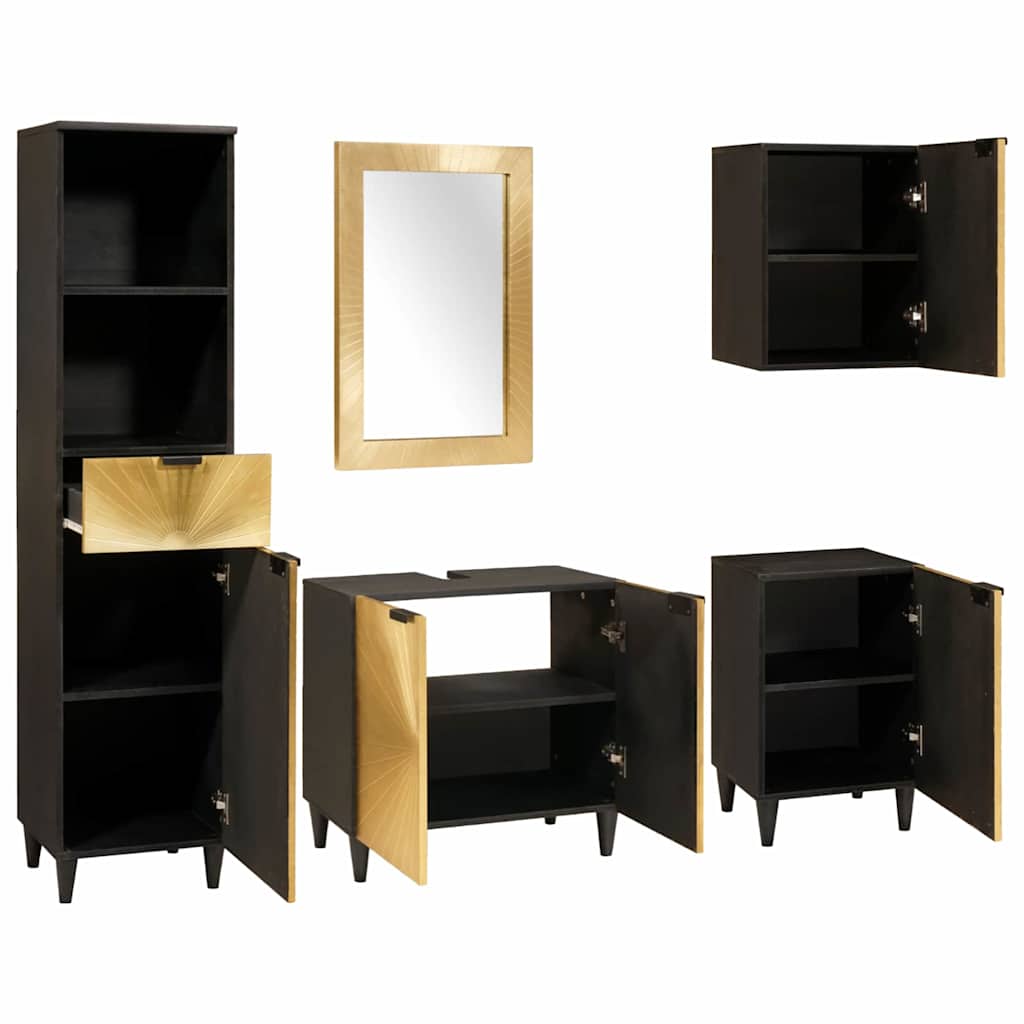 vidaXL Badkamermeubelsets 5 pcs Zwart en Goud 38 x 33 x 160 cm