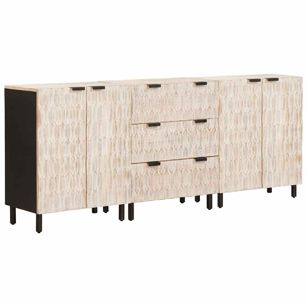 Sideboard 3 stk. 60 x 33 x 75 cm Massivt mangotræ - Billede 2