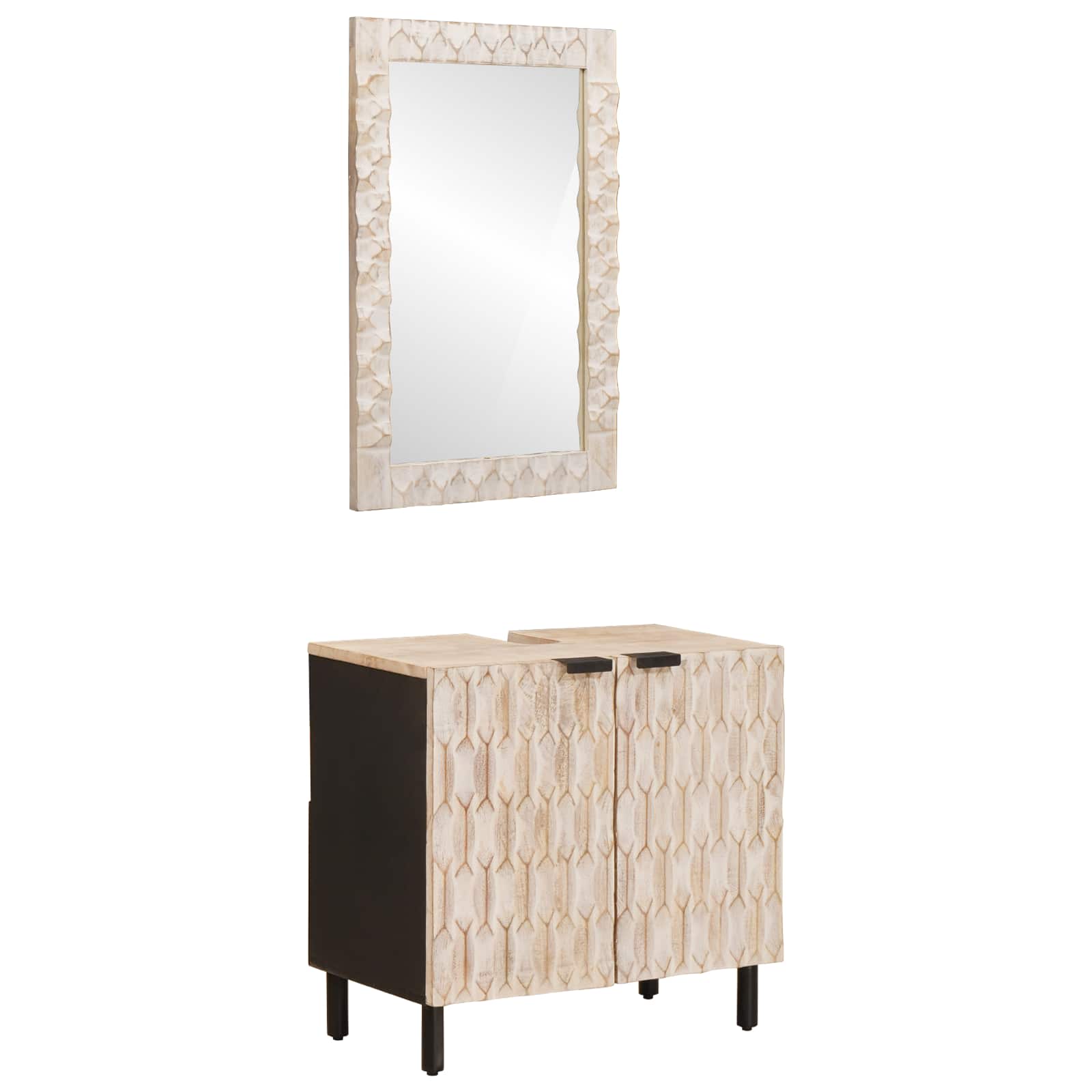 vidaXL Badezimmer Sets Weiße gewaschene Oberfläche Massivholz Mango