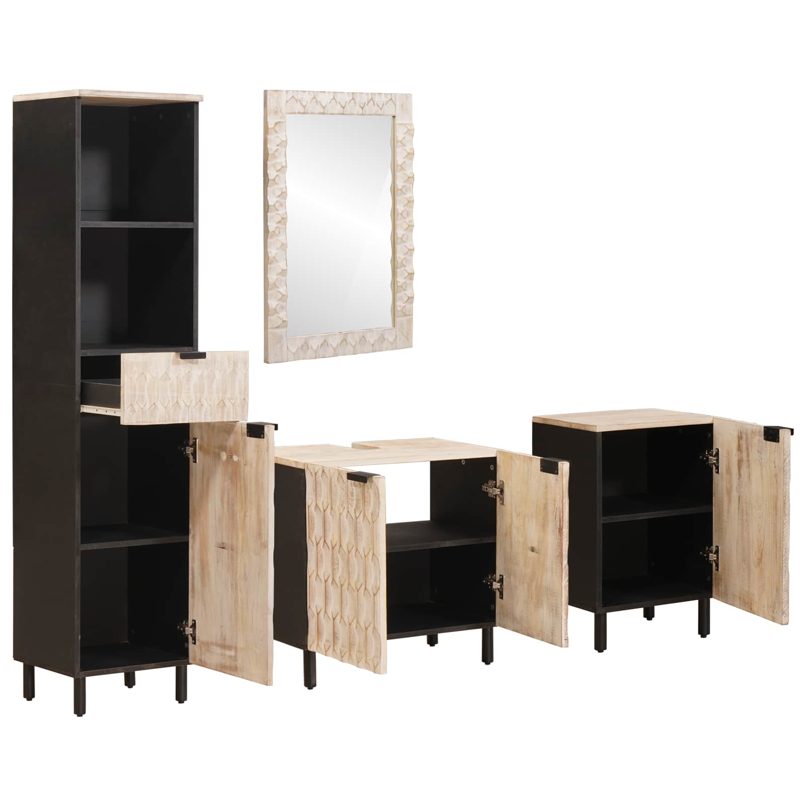 vidaXL Badkamer Sets met lade Witte Was Afwerking Massief Mango Hout