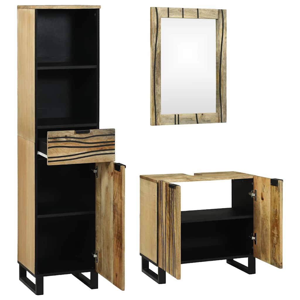 Kylpyhuonekalustesetti laatikon kanssa hyllyllä säilytystilassa ovella peilillä 3 pcs Ruskea Korkea