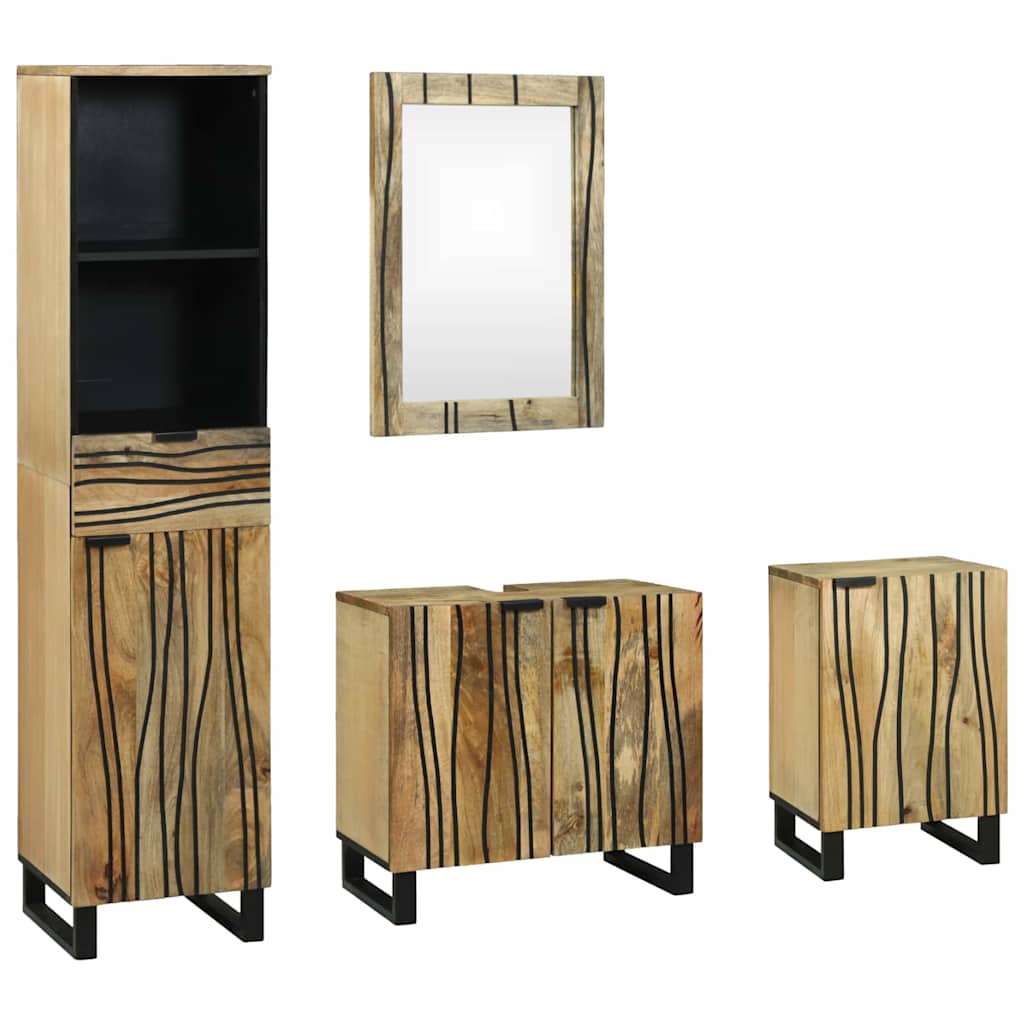 Kylpyhuonekalustesetti laatikon kanssa hyllyllä säilytystilassa ovella peilillä 4 pcs Ruskea Large