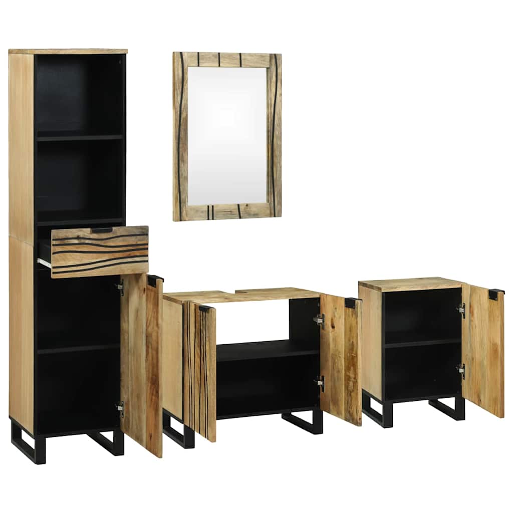 Kylpyhuonekalustesetti laatikon kanssa hyllyllä säilytystilassa ovella peilillä 4 pcs Ruskea Large
