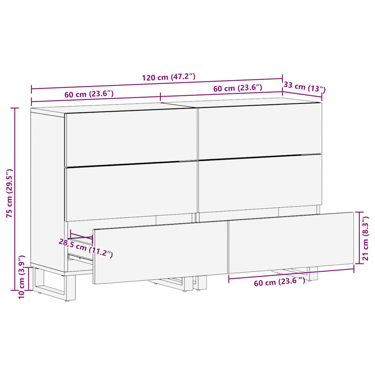 Sideboard 2 stk. 60 x 33 x 75 cm Massivt mangotræ Brun - Billede 11