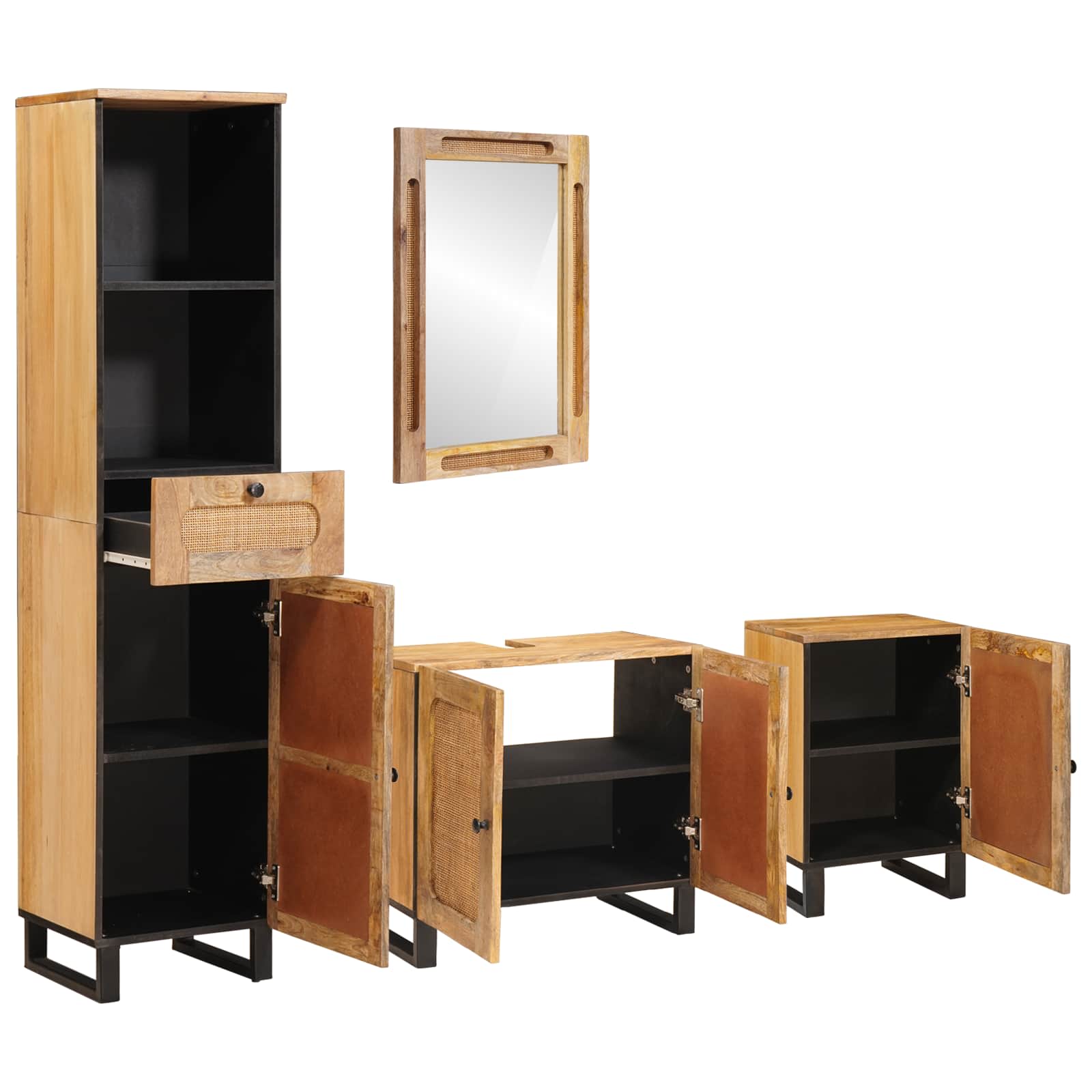 vidaXL Badkamer Sets met lade met plank Naturel Massief Mango Hout