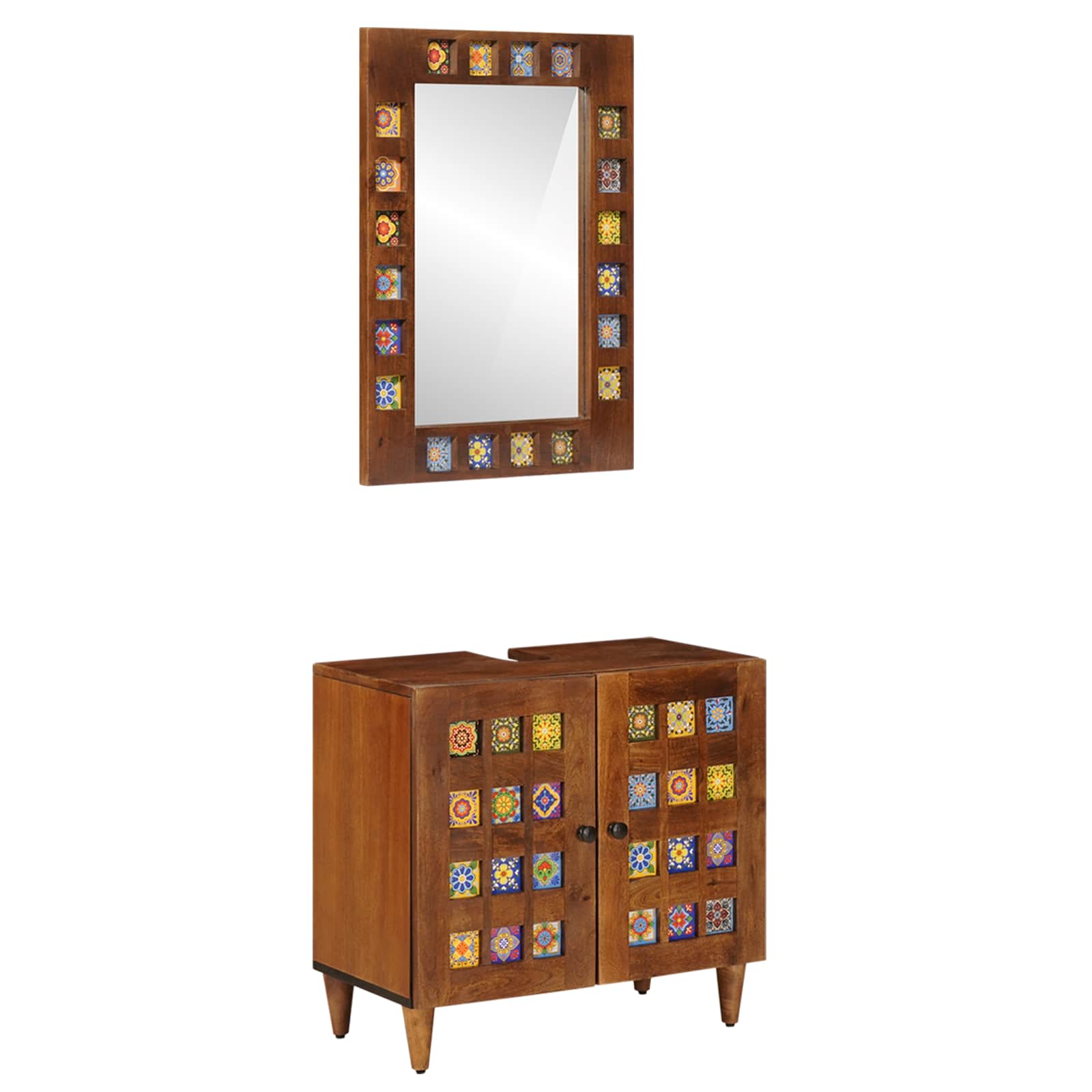 vidaXL Badezimmermöbel-Set Wandmontiert 2 pcs Walnuss Massivholz Mango