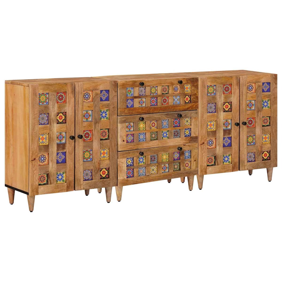 Sideboard 3 stk. 60 x 33,5 x 75 cm Massivt mangotræ Naturfarvet