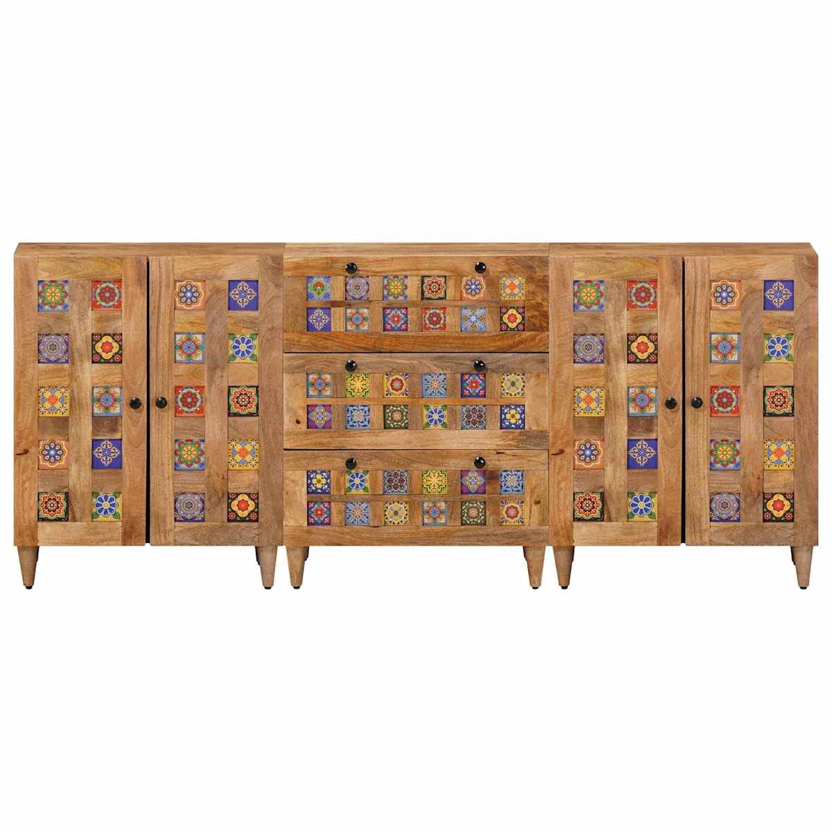Sideboard 3 stk. 60 x 33,5 x 75 cm Massivt mangotræ Naturfarvet - Billede 5