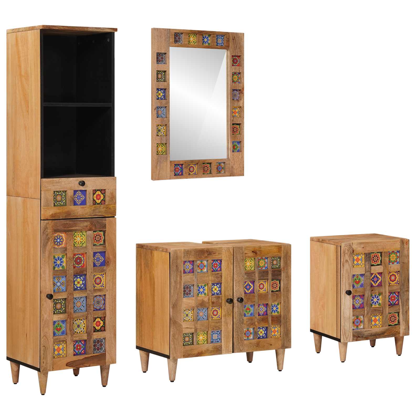 Badkamermeubelset met lade 4 pcs Naturel Massief Mango Hout image 1