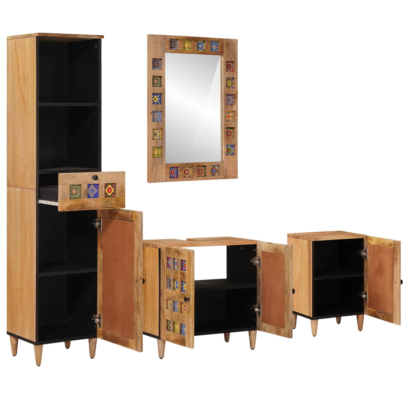 Badkamermeubelset met lade 4 pcs Naturel Massief Mango Hout image 2