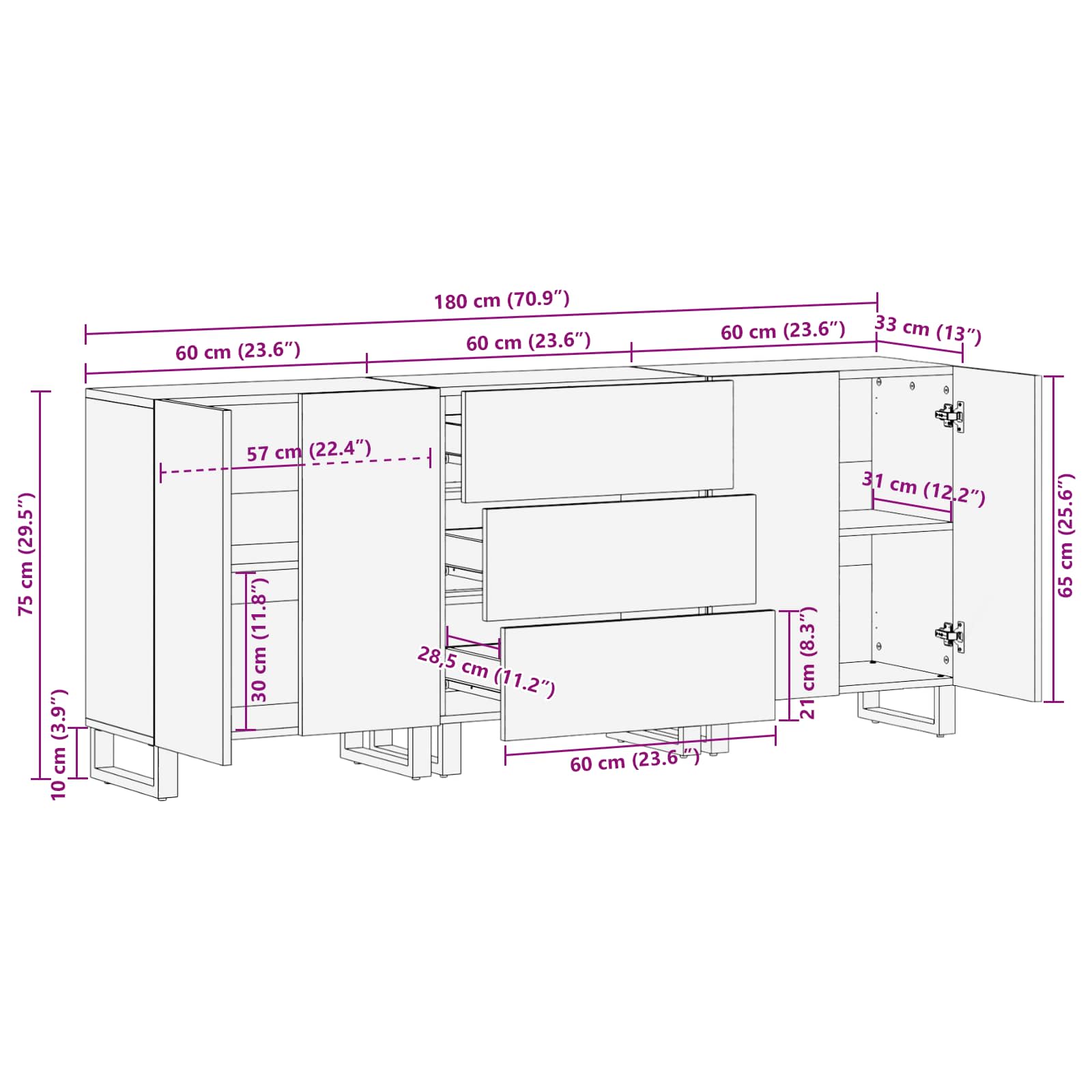 Servírovací skříň 3 pcs Hnědá 60 x 33 x 75 cm - obrázek 14