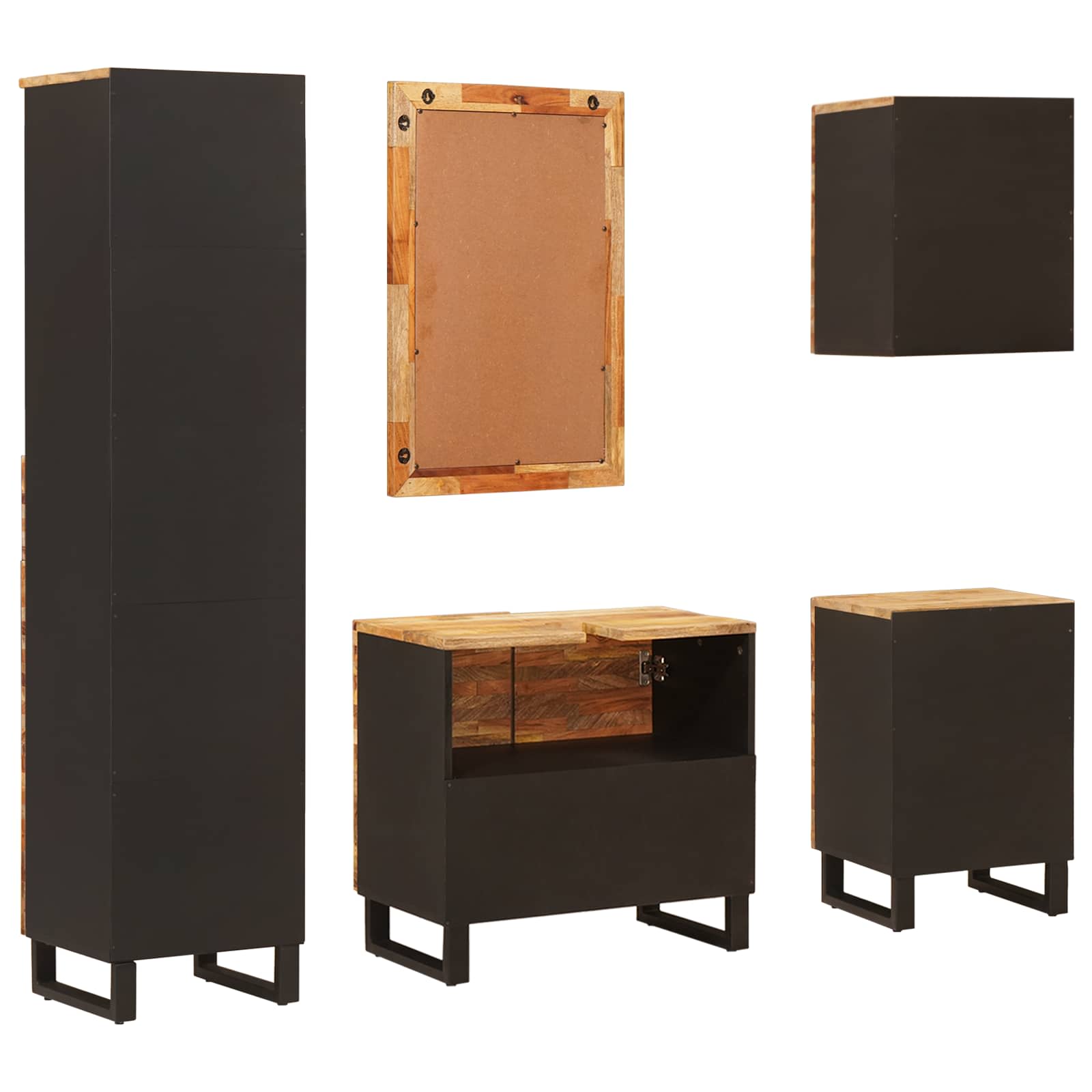 Kylpyhuoneen setit hyllyllä Luonnollinen Kiinteä mango puu - Image 9