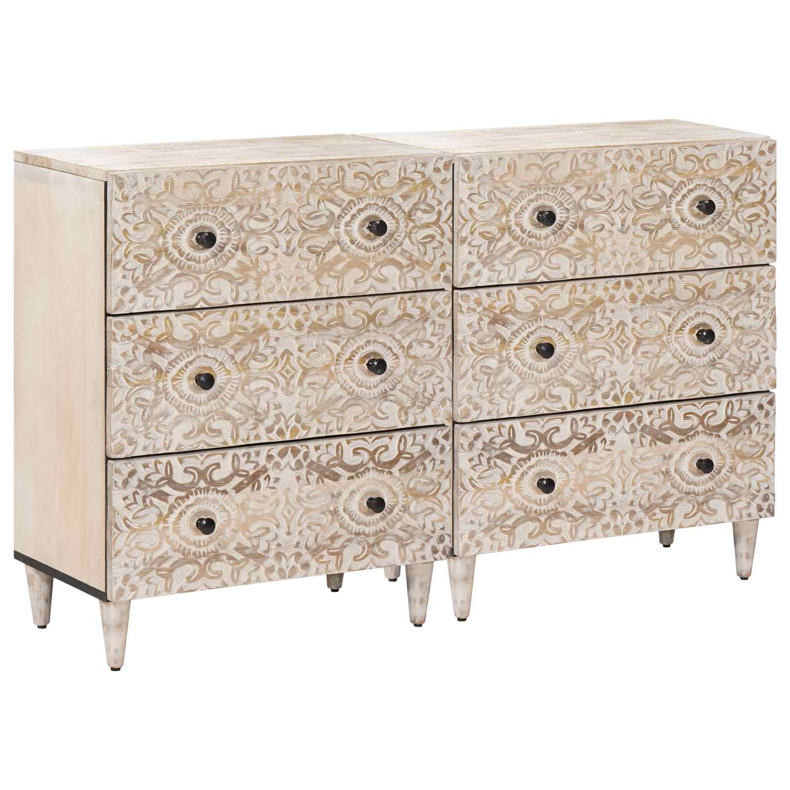 Dressoir 2 pcs Wit 60 x 33,5 x 75 cm Massief Mango Hout image 1