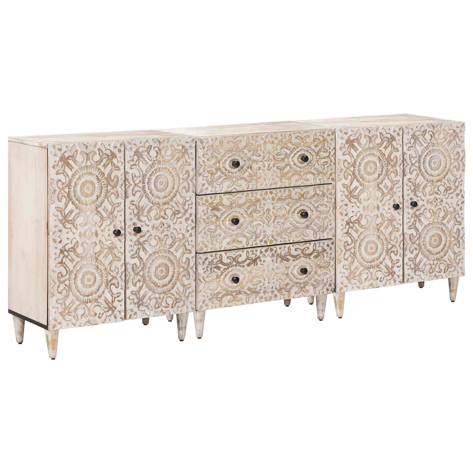 Dressoir 3 pcs Wit 60 x 33,5 x 75 cm Massief Mango Hout image 1