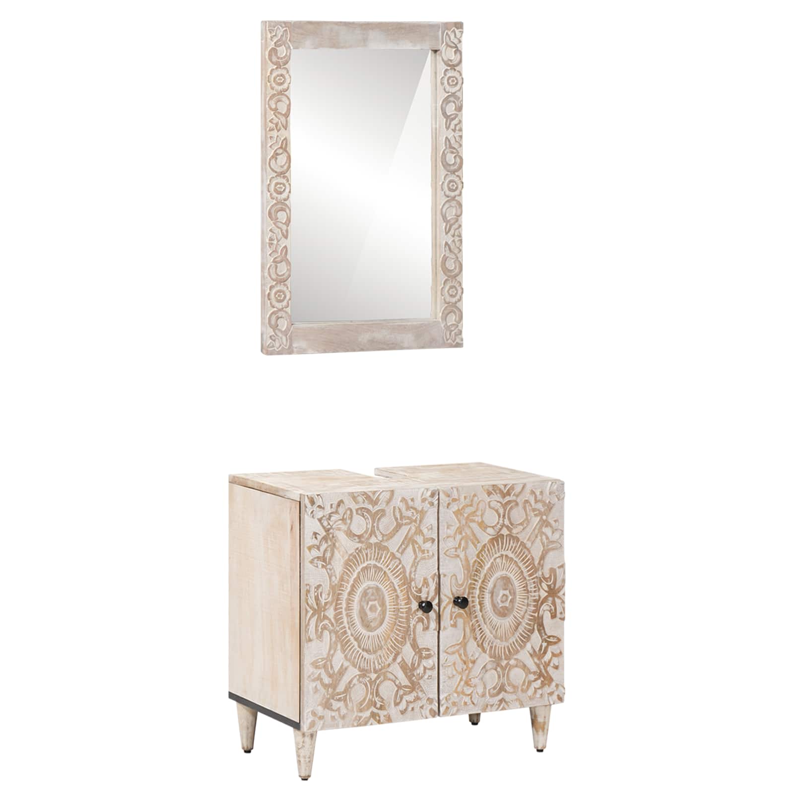 Badkamermeubelset Wandgemonteerd 2 pcs Wit Massief Mango Hout image 1
