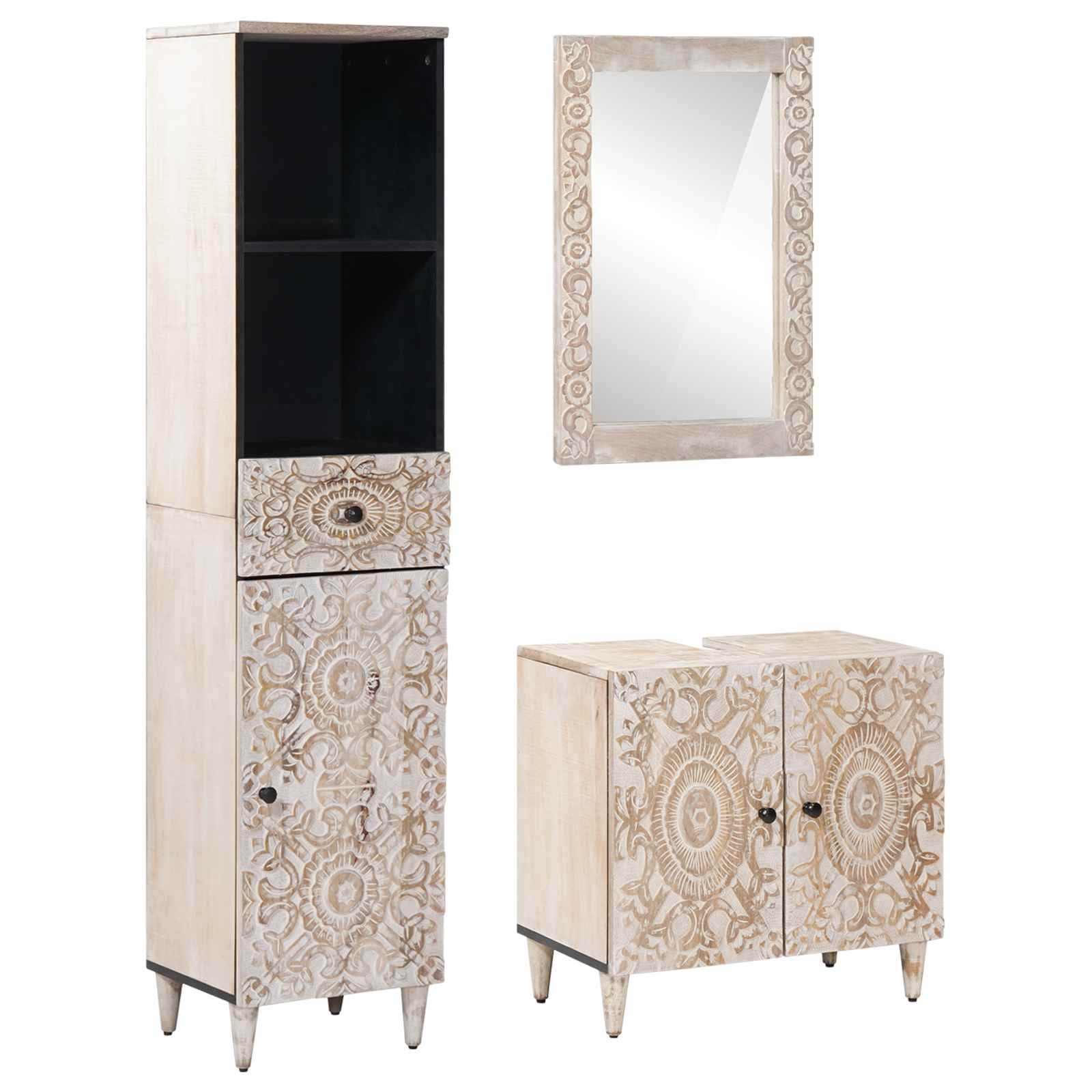 Badkamermeubelset met lade 3 pcs Wit Massief Mango Hout image 1