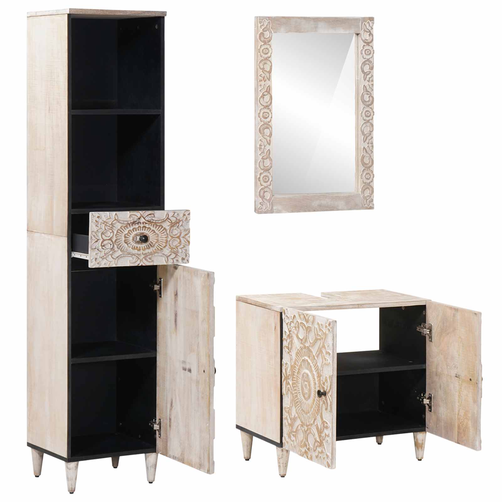 Badkamermeubelset met lade 3 pcs Wit Massief Mango Hout image 2
