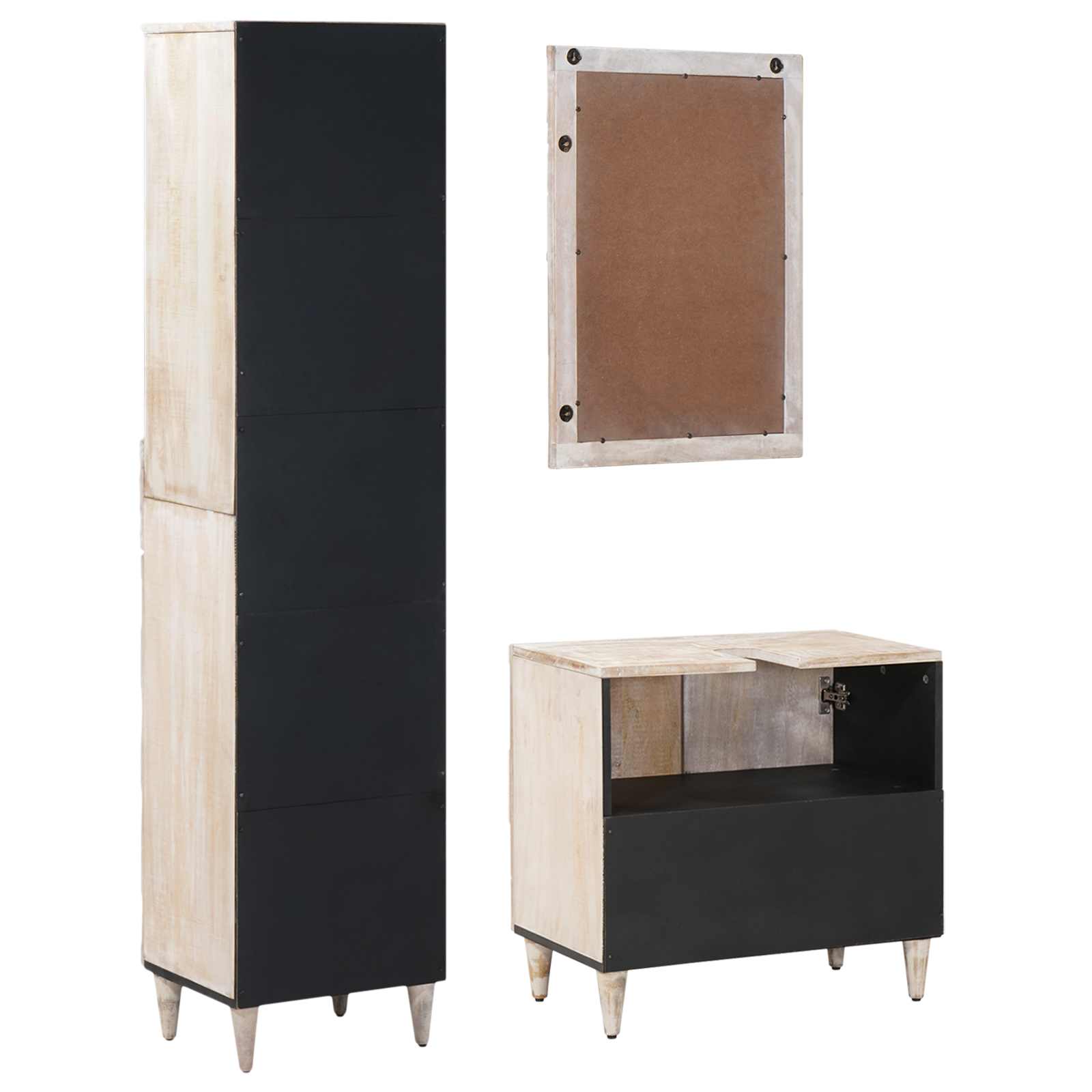 Badkamermeubelset met lade 3 pcs Wit Massief Mango Hout image 7