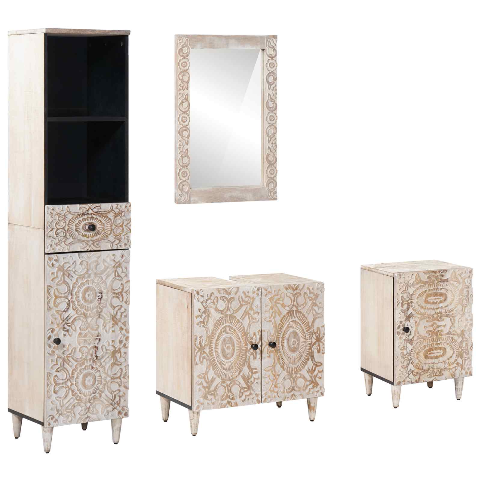 Badkamermeubelset met lade 4 pcs Wit Massief Mango Hout image 1