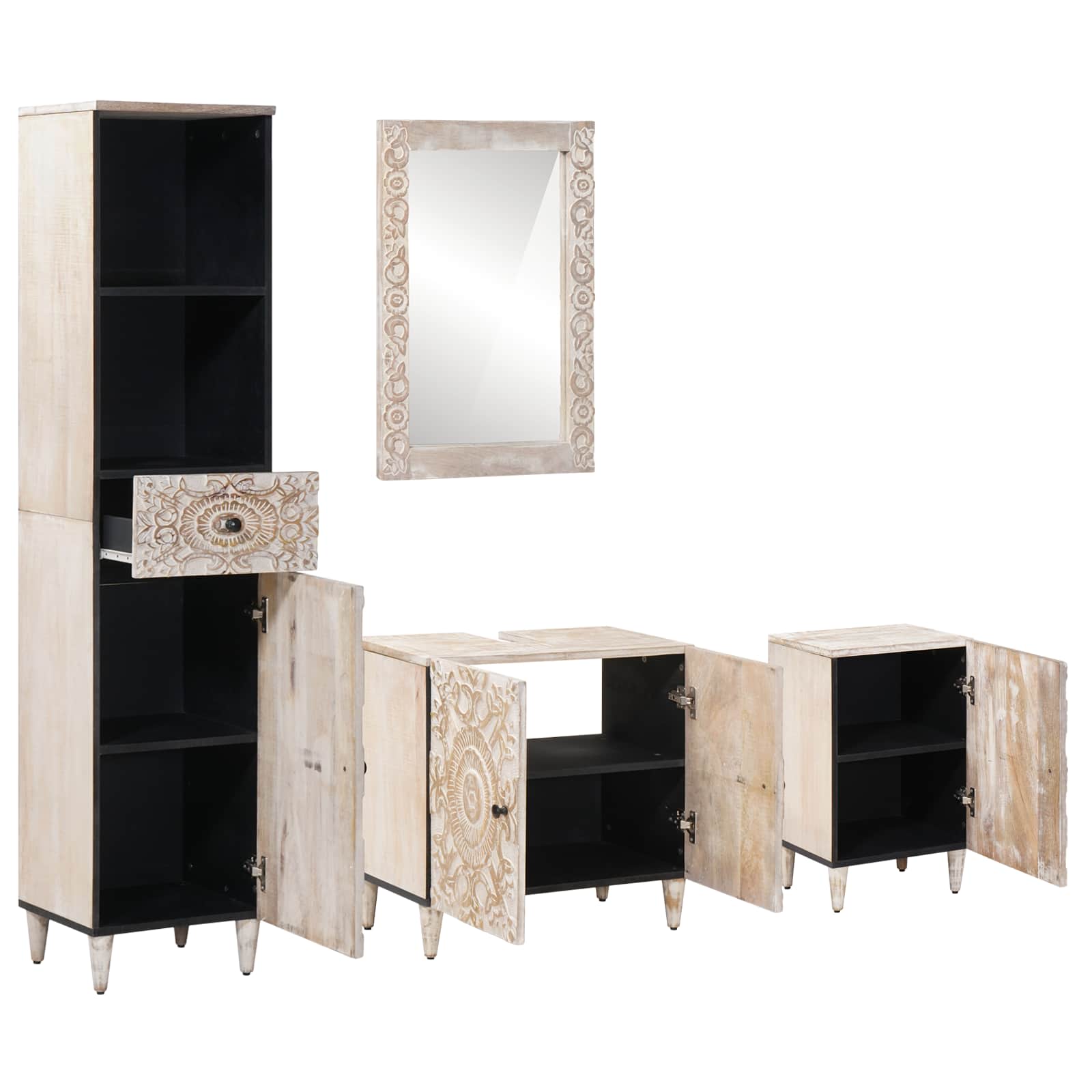 Badkamermeubelset met lade 4 pcs Wit Massief Mango Hout image 2