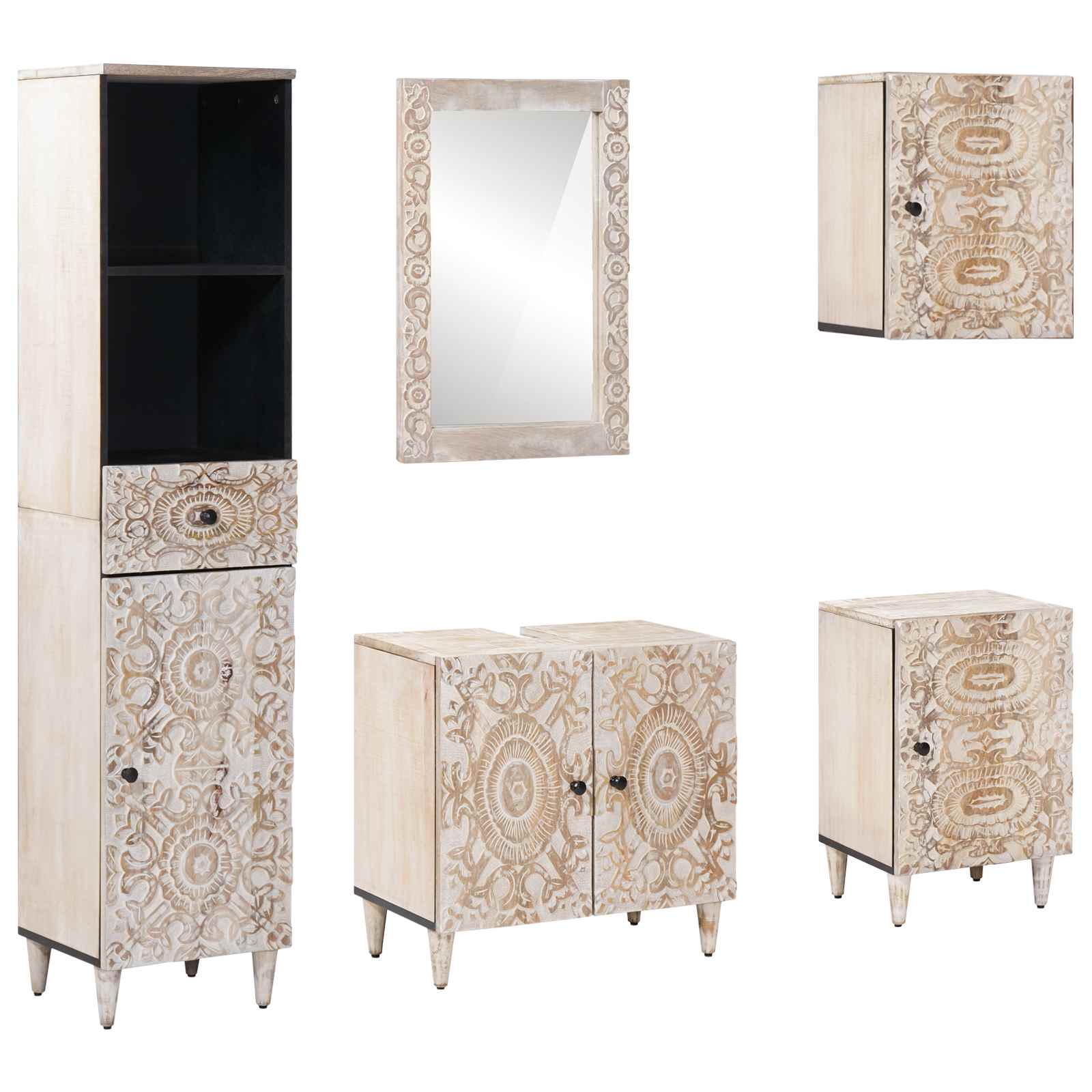 Badkamermeubelset met lade 5 pcs Wit Massief Mango Hout image 1