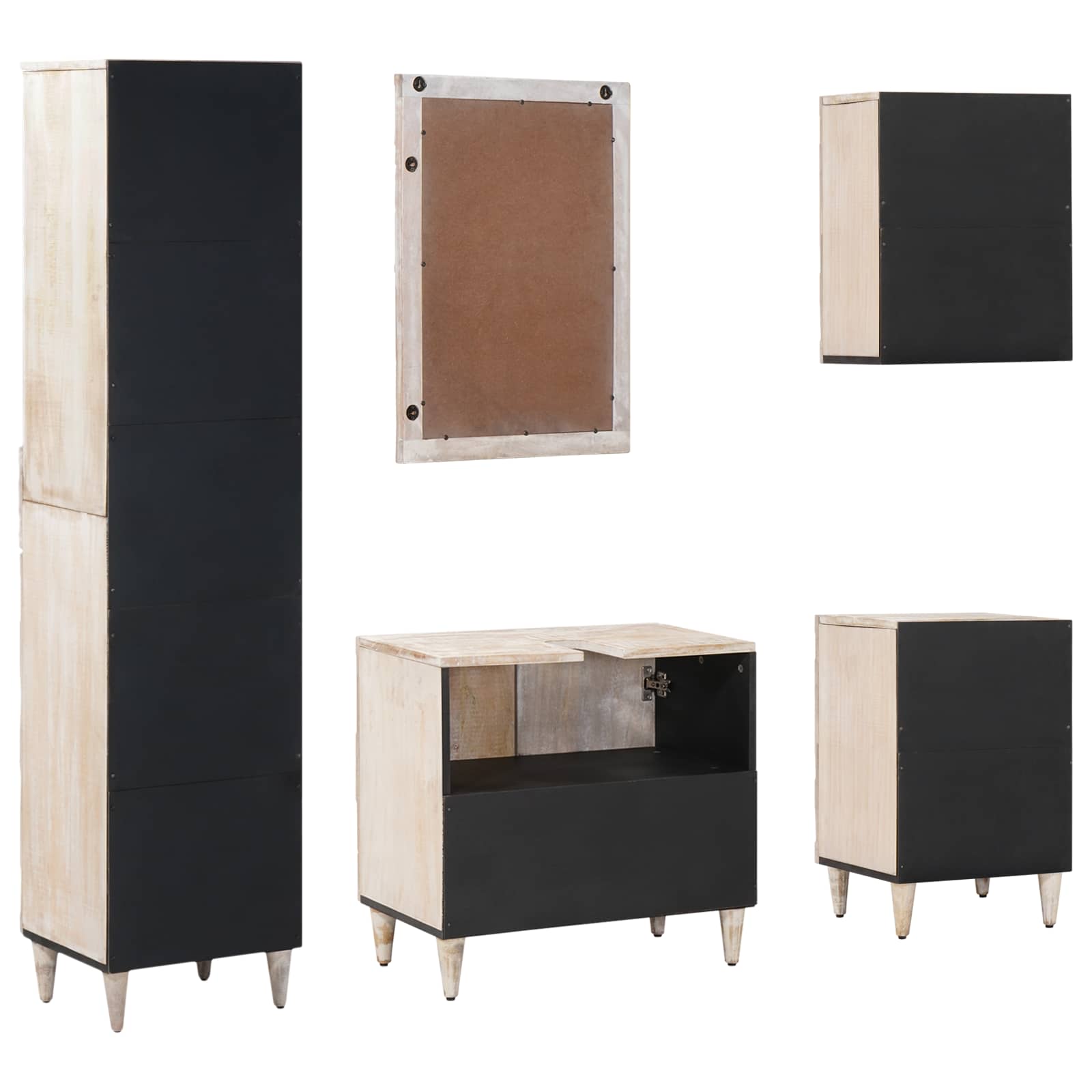 Badkamermeubelset met lade 5 pcs Wit Massief Mango Hout image 9