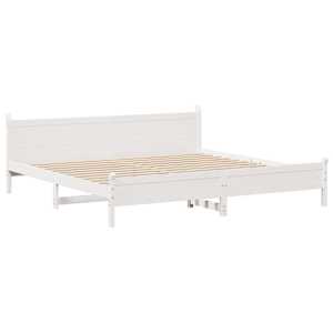 Postel bez matrace bílá 200 x 200 cm masivní borovice - obrázek 3