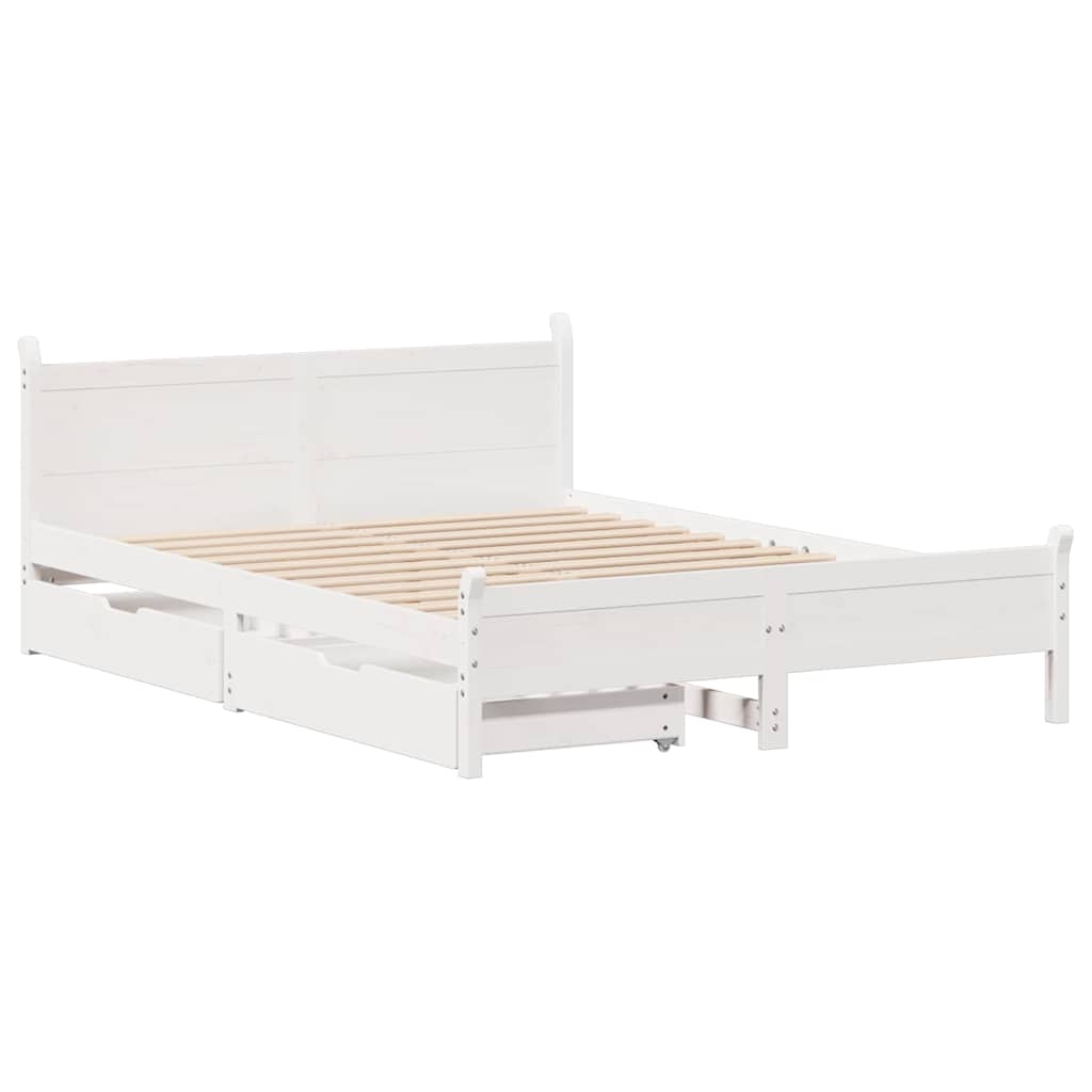 vidaXL Bedframe zonder matras massief grenenhout wit 150x200 cm afbeelding