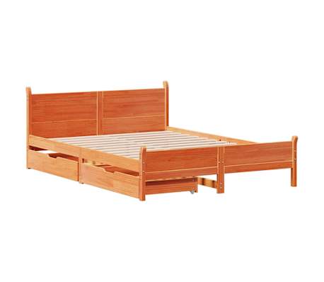 vidaXL Cama sem colch&atilde;o 135x190 cm madeira pinho maci&ccedil;a castanho-mel