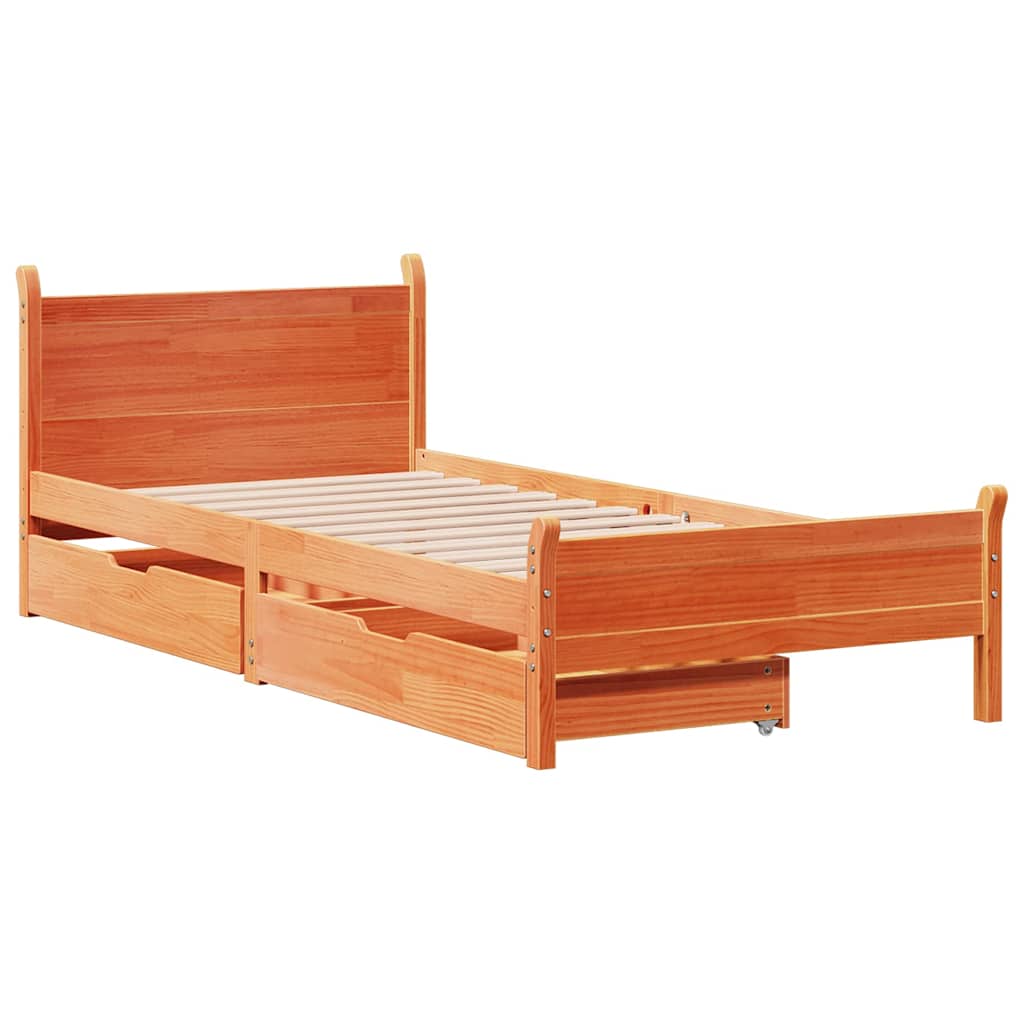 vidaXL Bedframe zonder matras massief grenenhout wasbruin 75x190 cm afbeelding