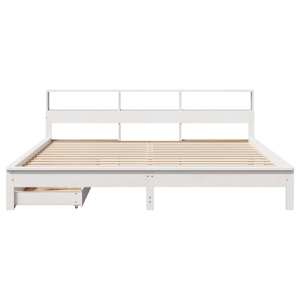 Postel s knihovnou bez matrace bílá 200x200 cm masivní borovice - obrázek 4