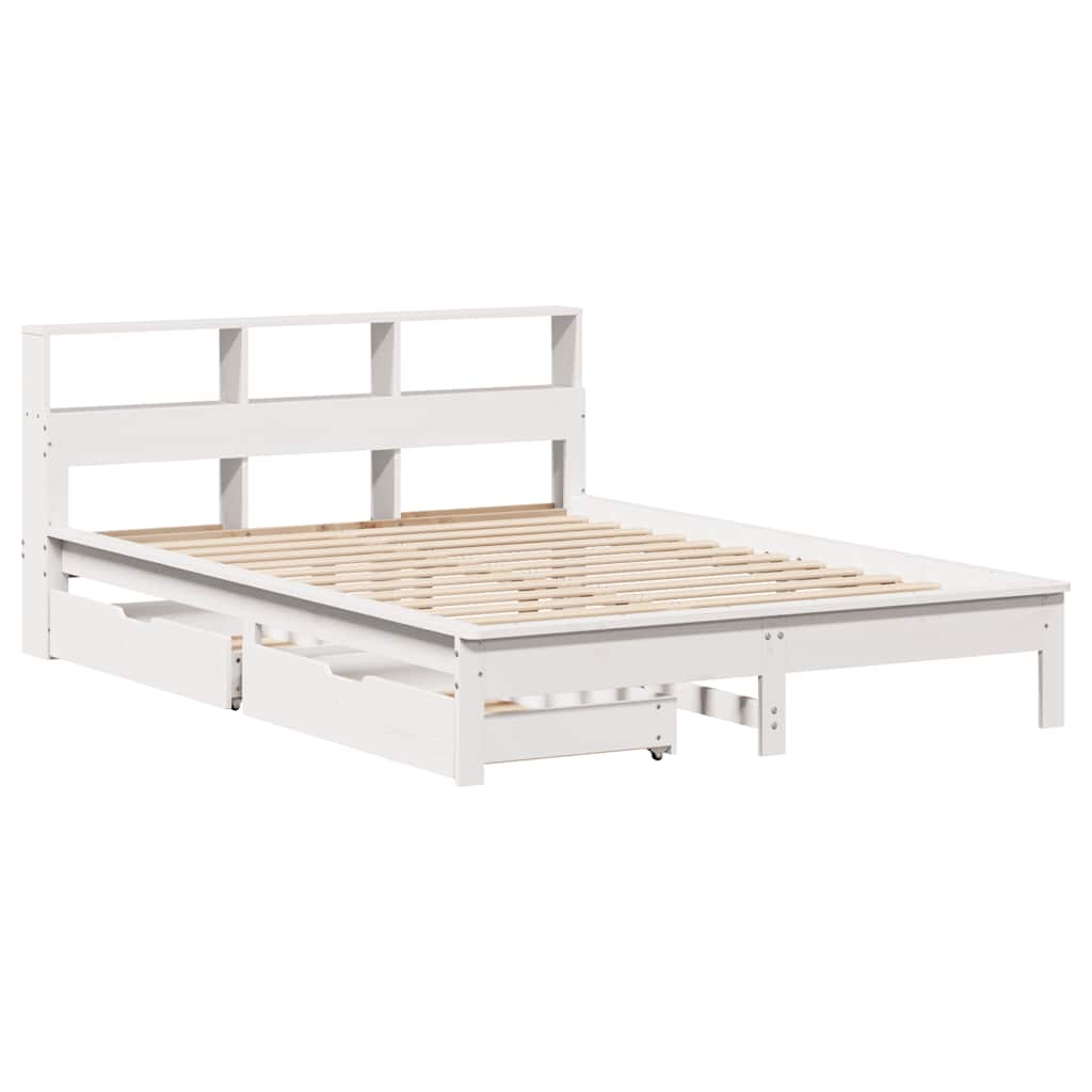 vidaXL Bed met boekenkast zonder matras grenenhout wit 150x200 cm afbeelding