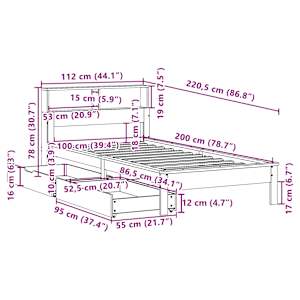 Postel s knihovnou bez matrace bílá 100x200 cm masivní borovice - obrázek 12