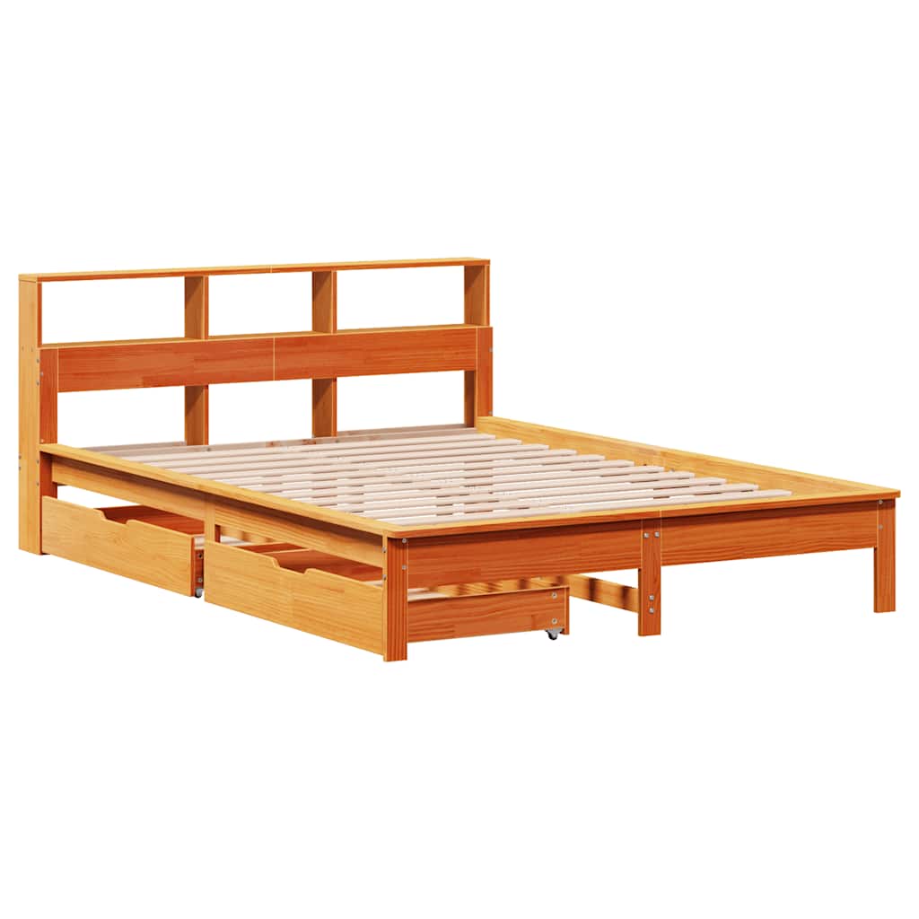 vidaXL Bed met boekenkast zonder matras grenenhout wasbruin 120x190 cm afbeelding