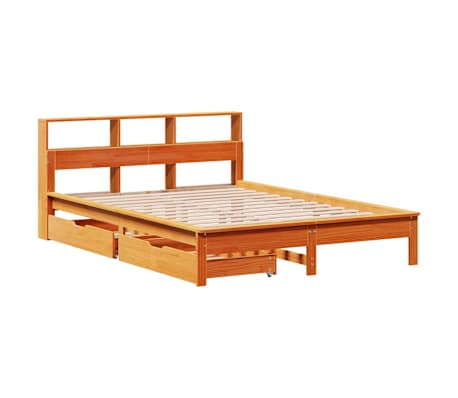 vidaXL Cama c/ estante sem colch&atilde;o 120x190cm pinho maci&ccedil;o castanho-mel