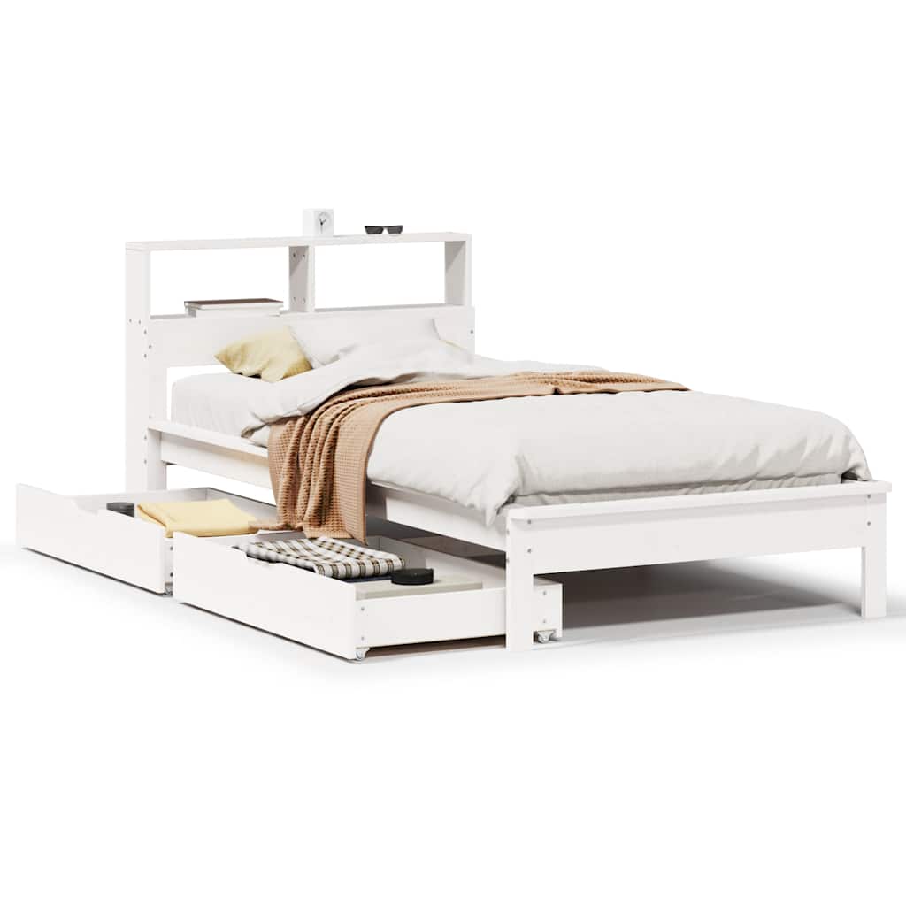 vidaXL Bed met boekenkast zonder matras grenenhout wit 90x190 cm, foto 3