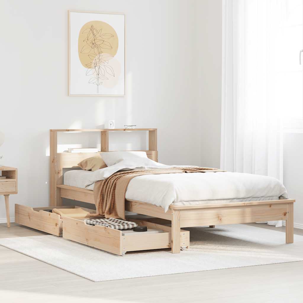 vidaXL Giroletto con Libreria senza Materasso 75x190 cm in Legno Pino