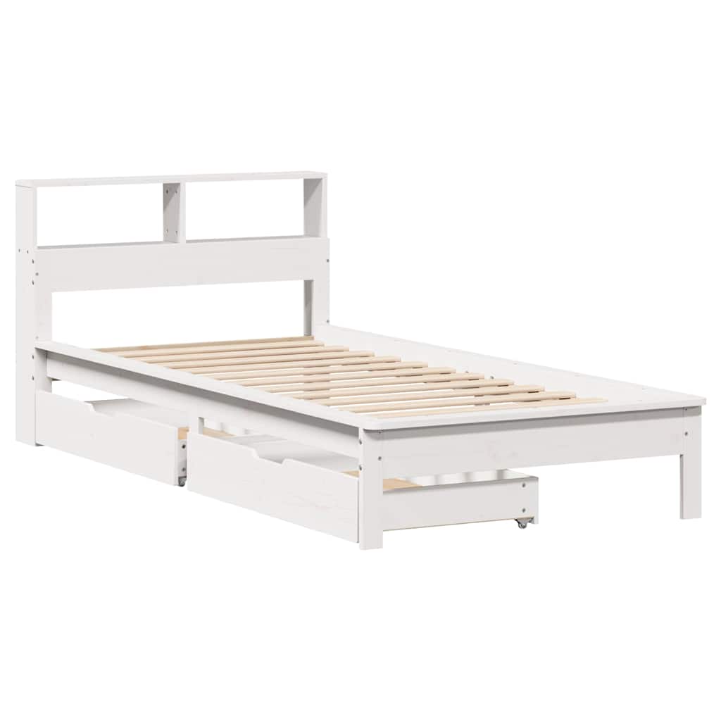 vidaXL Bed met boekenkast zonder matras grenenhout wit 75x190 cm afbeelding