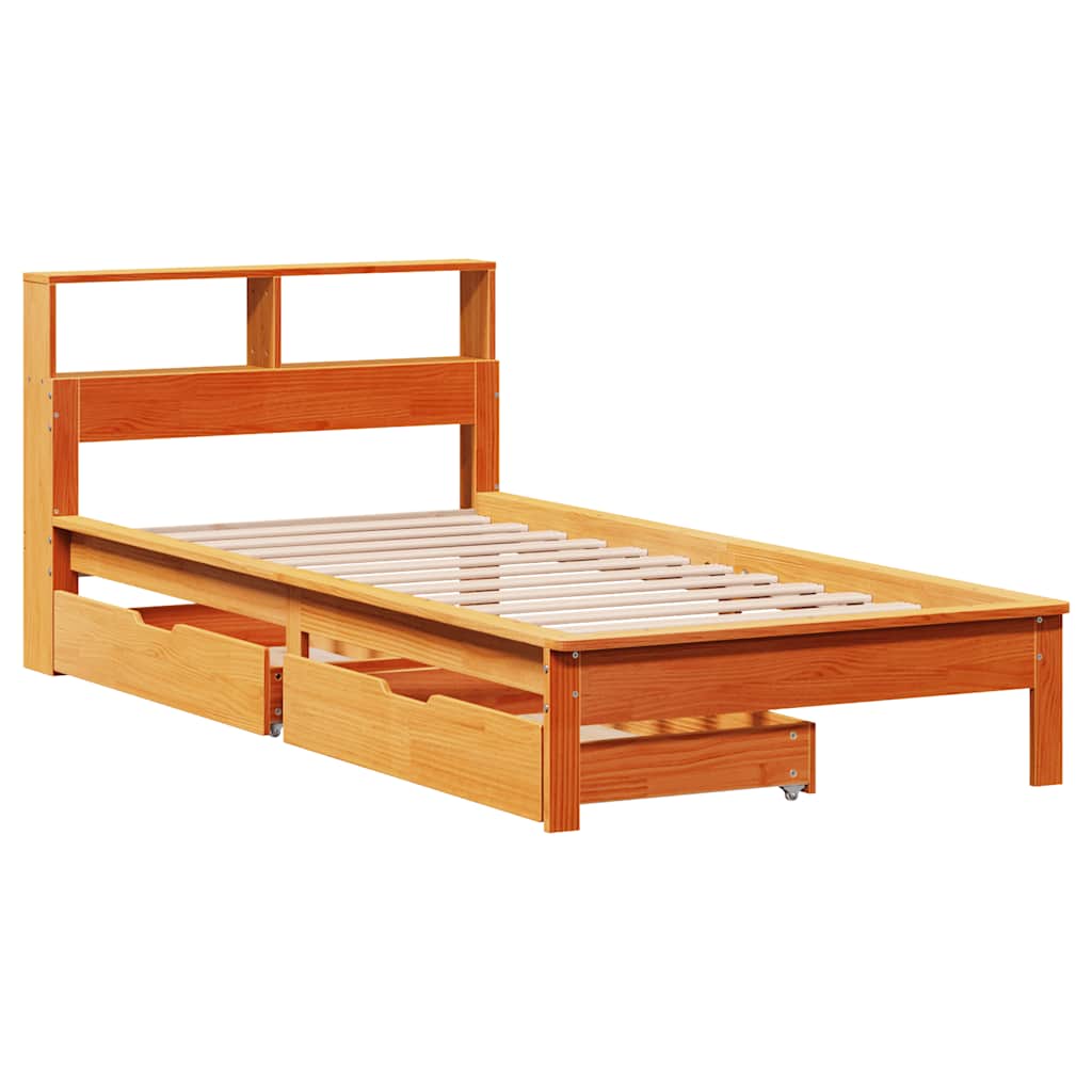 vidaXL Bed met boekenkast zonder matras grenenhout wasbruin 75x190 cm afbeelding
